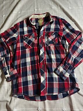 Roebuck & Co. Men’s M Red Blue White Plaid Flannel Lumberjack Western Cowboy